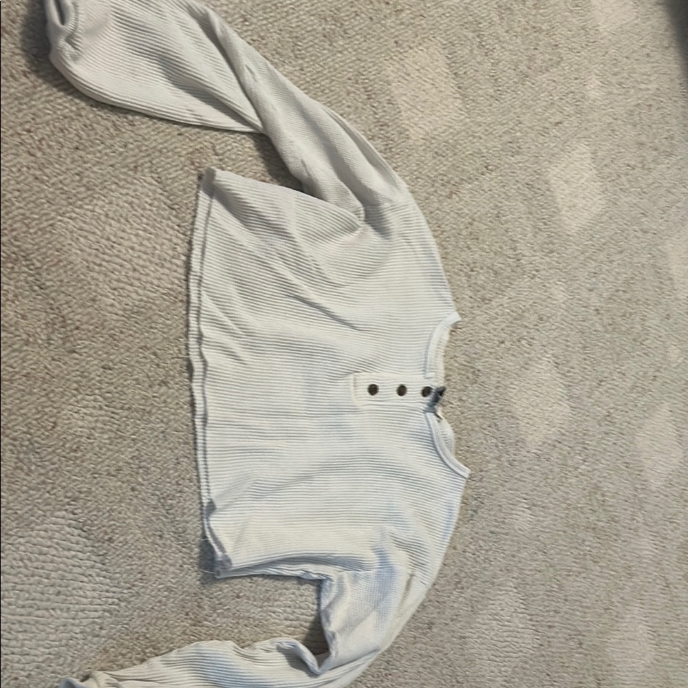 White Ribbed Long Sleeve Top with Buttons